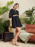 51c7a3ef-b398-4fd4-aea5-55ff0ff3f84e1712230138625-SASSAFRAS-Black-Puff-Sleeve-Pure-Cotton-Fit–Flare-Dress-490-1