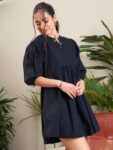 51c7a3ef-b398-4fd4-aea5-55ff0ff3f84e1712230138625-SASSAFRAS-Black-Puff-Sleeve-Pure-Cotton-Fit–Flare-Dress-490-1