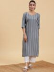 3a722085-7474-44df-9289-318ed74ba50c1709208150936LibasWomenStripedFlaredSleevesJacquardKaftanKurta1