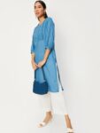 604dc1a1-3d8d-432d-b264-721abf2ebf851696516070958maxWomenBlueGeometricStripedFlaredSleevesThreadWorkKurta1