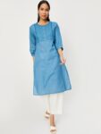 604dc1a1-3d8d-432d-b264-721abf2ebf851696516070958maxWomenBlueGeometricStripedFlaredSleevesThreadWorkKurta1