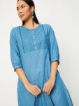 604dc1a1-3d8d-432d-b264-721abf2ebf851696516070958maxWomenBlueGeometricStripedFlaredSleevesThreadWorkKurta1