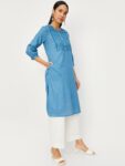 604dc1a1-3d8d-432d-b264-721abf2ebf851696516070958maxWomenBlueGeometricStripedFlaredSleevesThreadWorkKurta1