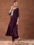 imgi_102_00d5eea2-d880-49b8-8e1c-0d7aacf6a5c01734355012659-Libas-Burgundy-Ethnic-Motifs-Yoke-Design-Pleated-Sequinned-K-2