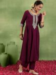 imgi_102_00d5eea2-d880-49b8-8e1c-0d7aacf6a5c01734355012659-Libas-Burgundy-Ethnic-Motifs-Yoke-Design-Pleated-Sequinned-K-2