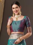 imgi_27_bced59e1-2d62-416f-9119-59177cdadfc91673369343828AnoukTealCoralWovenDesignZariSilkBlendBanarasiSaree1