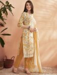imgi_43_eb98f996-702e-4592-b651-49482176c5df1716634005680WomensWearYellow-WhiteCottonBlendPrintedEmbroideredKurtasetD1