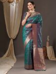 imgi_27_bced59e1-2d62-416f-9119-59177cdadfc91673369343828AnoukTealCoralWovenDesignZariSilkBlendBanarasiSaree1