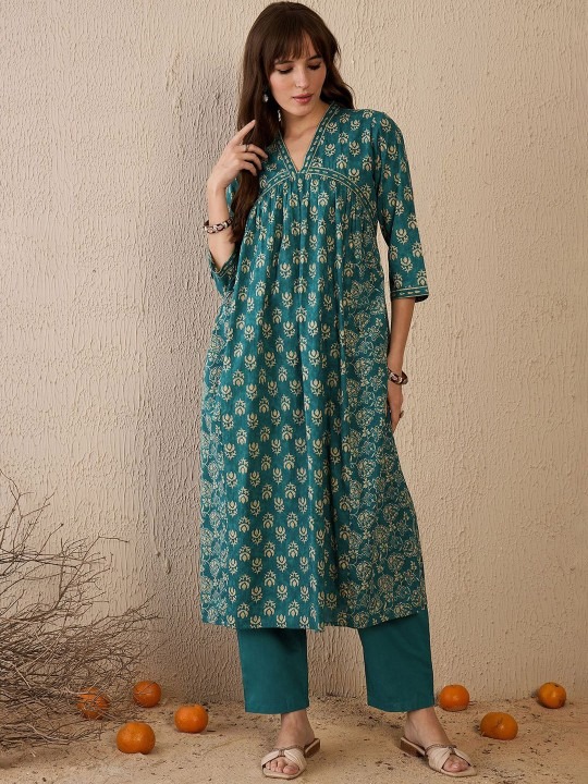 imgi_28_a4853120-c194-4b8e-b86c-49d1b49c85c31741781082842-Indo-Era-Women-Floral-Printed-Empire-Pure-Cotton-Kurta-with--6